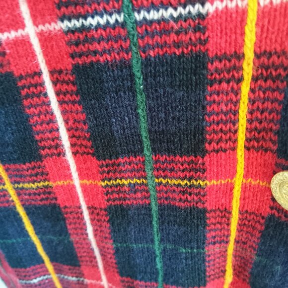 Vintage Sag Harbor Plaid Knit Cotton Academia Cardigan Button Up Sweater Vest - Picture 7 of 8